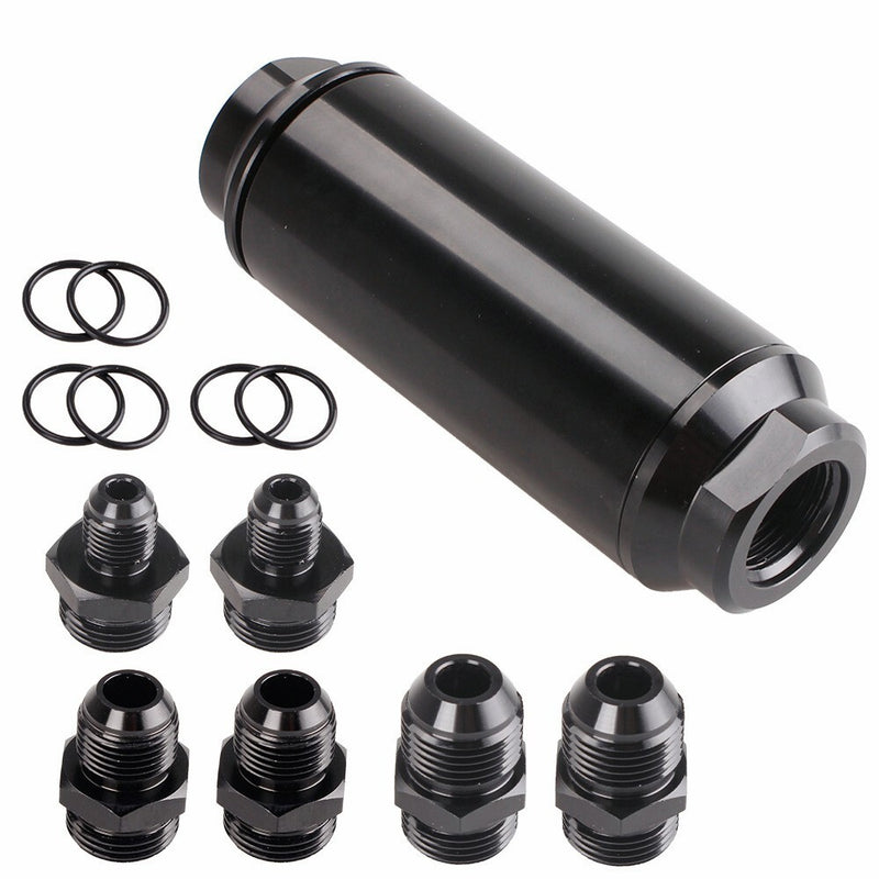 Universal Racing In-Line Fuel Filter AN6 AN8 AN10 Adapter 40 Micron Cleanable