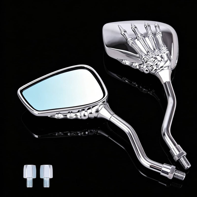 Motorcycle Chrome Skull Skeleton Hand Rear View Side Mirrors for Harley Chopper