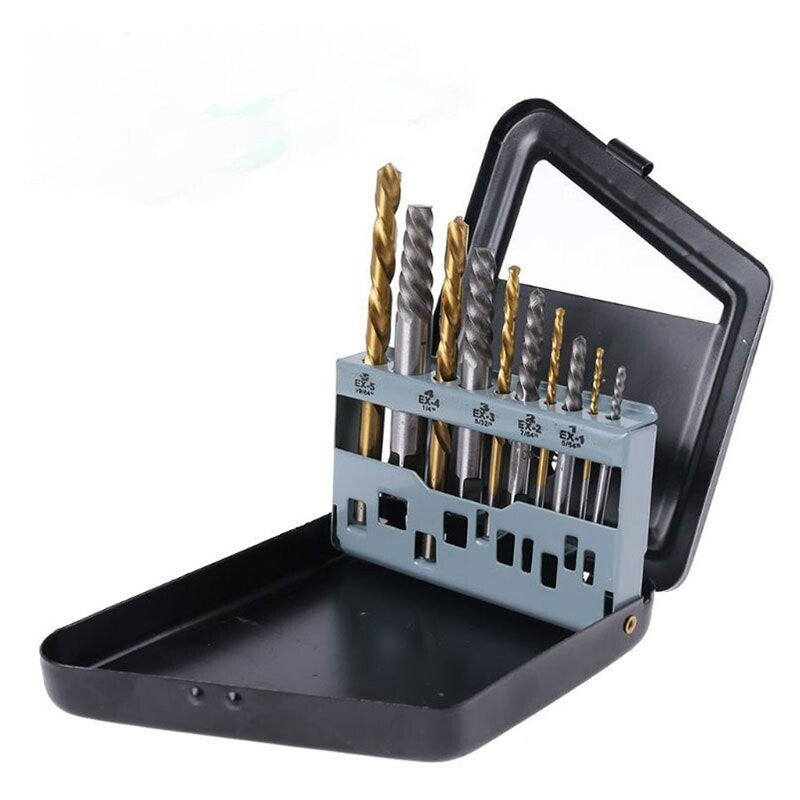 10Pcs Screw Extractor Set Remove Broken Bolts Fasteners Easy Out Drill Bit Kit