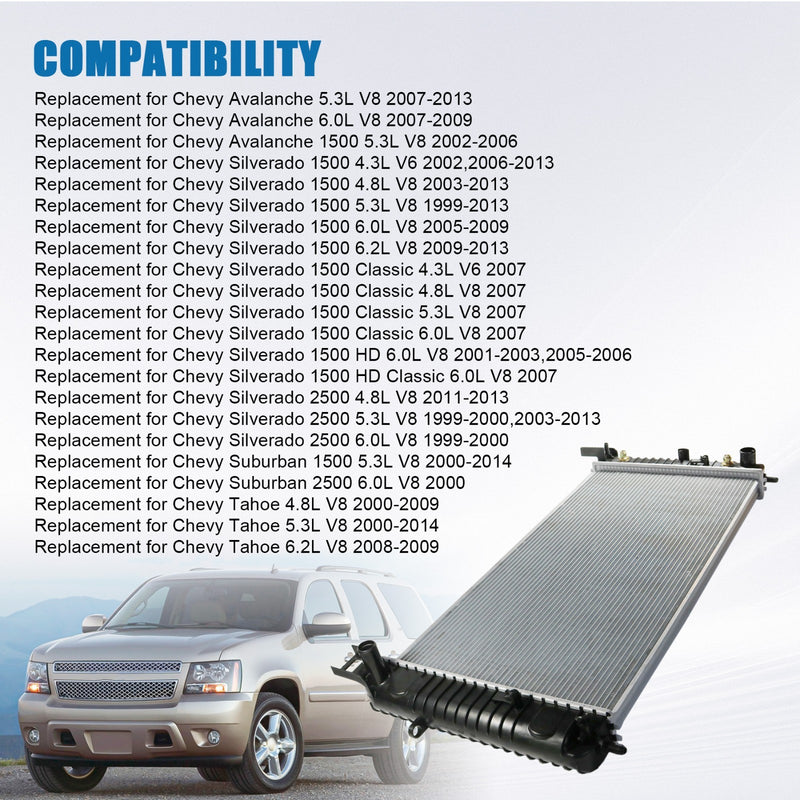 34 Inch Core Radiator for Chevy Silverado Suburban Avalanche Escalade