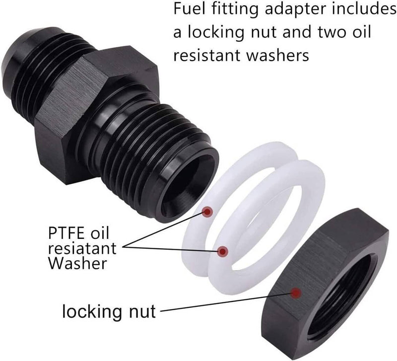 2Pcs 10AN AN10 Flare Fuel Cell Bulkhead Fitting With Teflon Washer Aluminum
