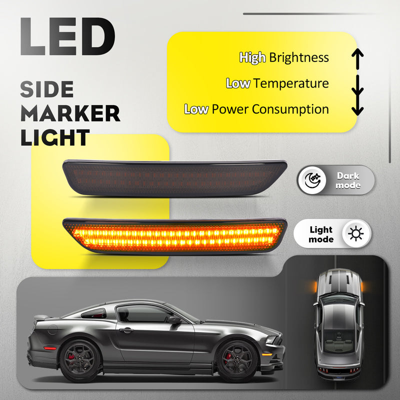 LED Bumper Side Marker Light Smoke Lens Amber for Ford Mustang 2010-2014 2X