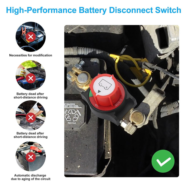 Battery Disconnect Top Post Kill Switch 12V 48V Heavy Duty Shut Off for Car RV