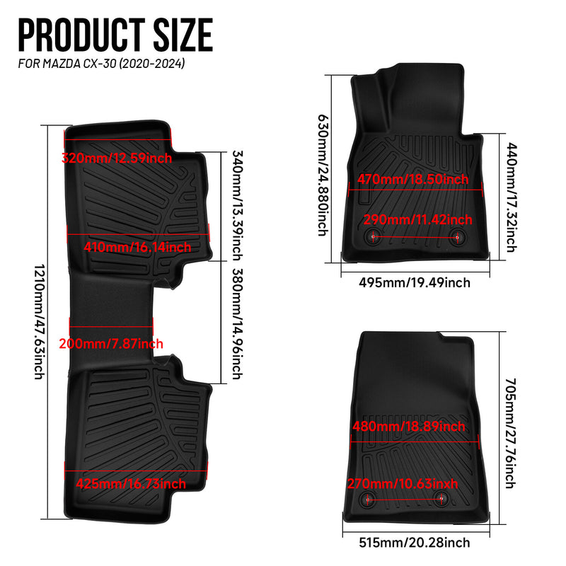 Floor Mats Liner Carpets for Mazda CX-30 2020-2025 TPE Rubber All Weather