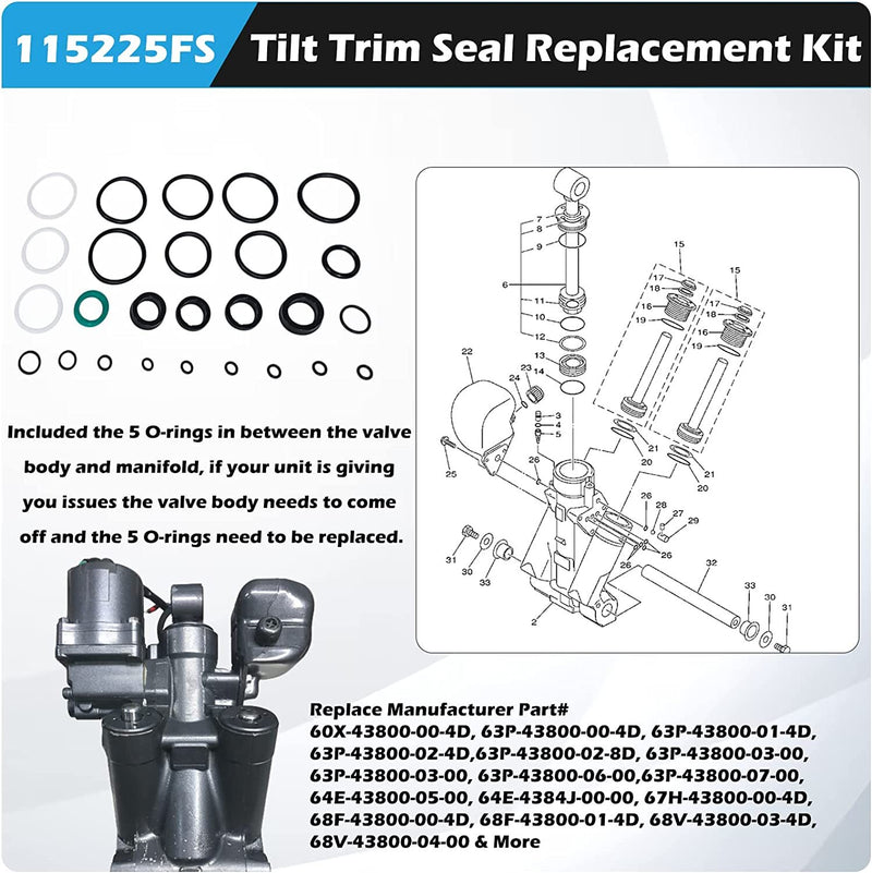 115225FS Seal Kit for Yamaha Trim/Tilt Pin Wrench MT0006 MT0009 Set Of 3