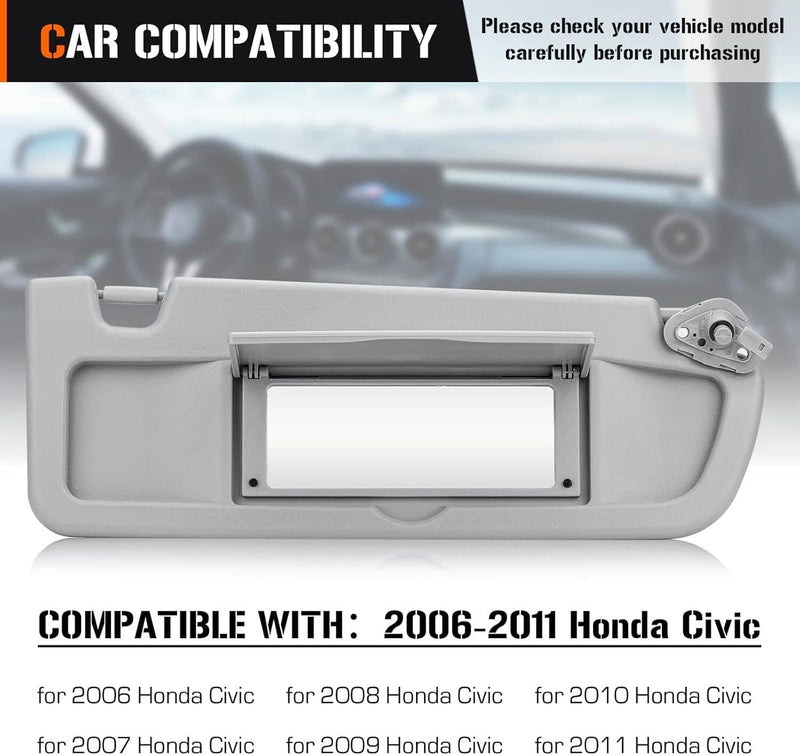 83230-SNA-A01ZC Right Sun Visor Passenger Side for Honda Civic 2006-2011 Grey