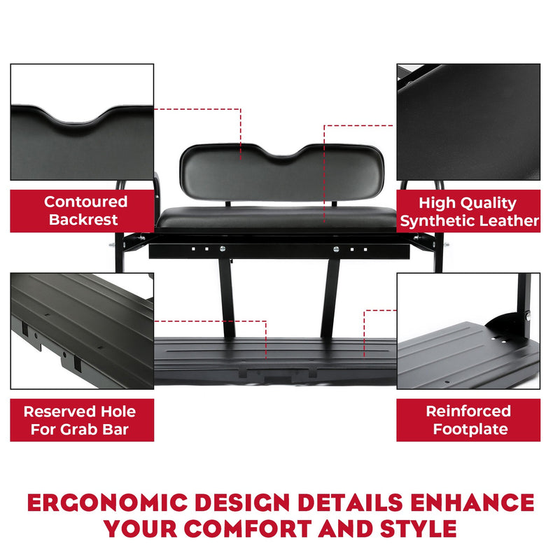 Golf Cart Flip Folding Rear Back Seat Kit Black for EZGO Marathon