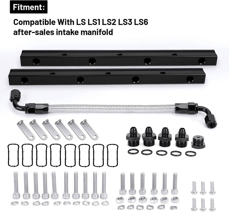 Black Billet Fuel Rail Kit Intake Manifold & Hardware for LS LS1 LS2 LS3 LS6