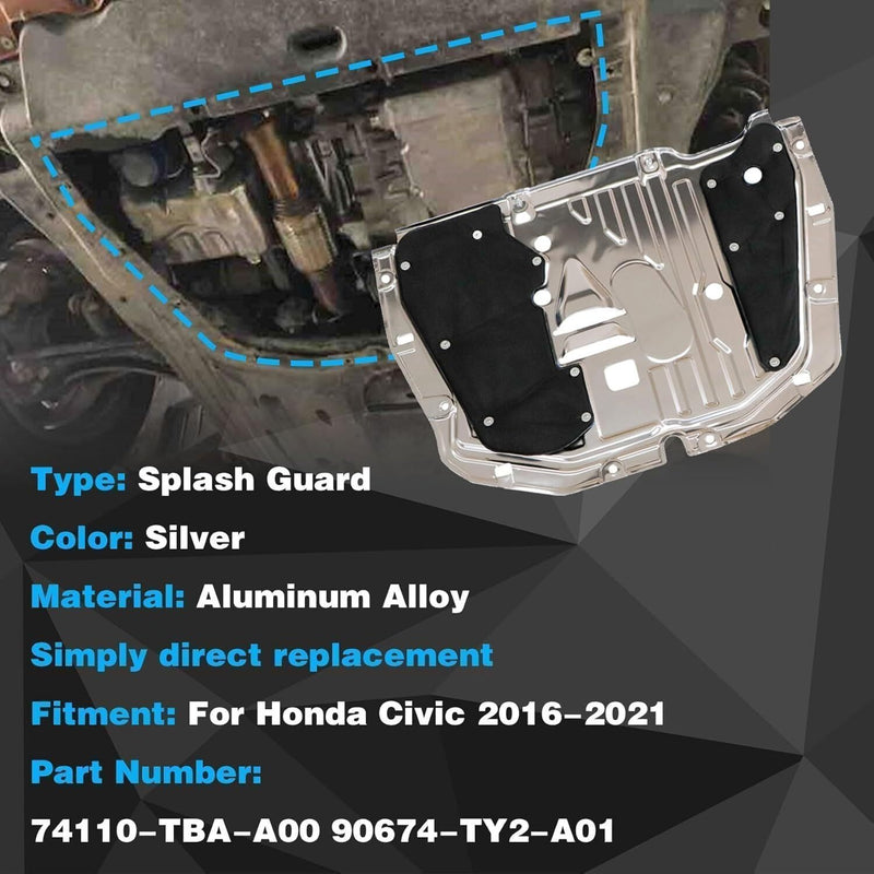 Front Engine Splash Guard Under Car Shield Cover for Honda Civic 16-21