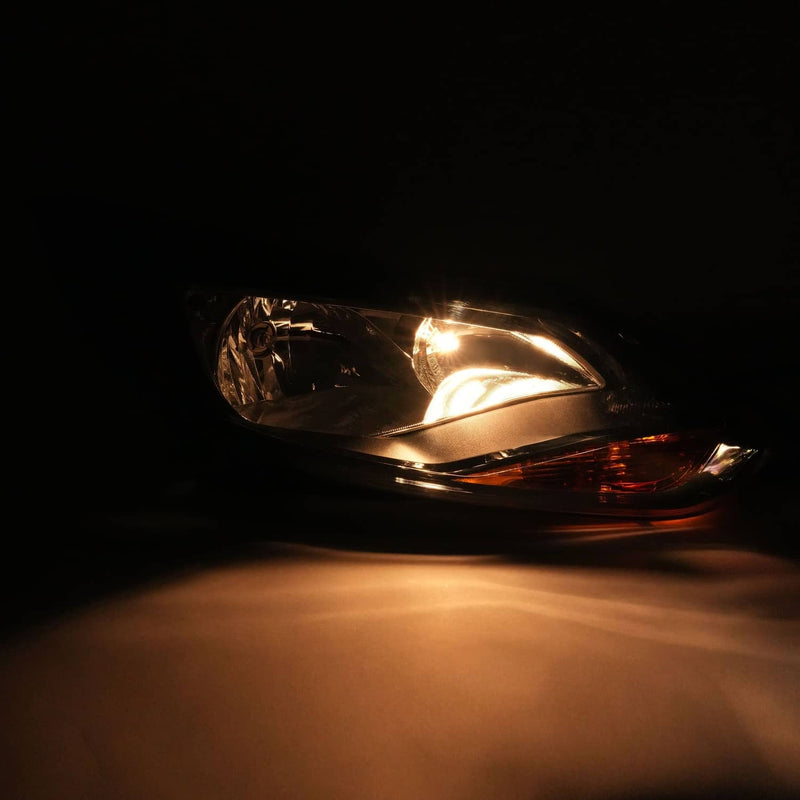 DURAFORCE Black Right Passenger Side Headlight Clear Lens Halogen for Ford Focus 2012-2014