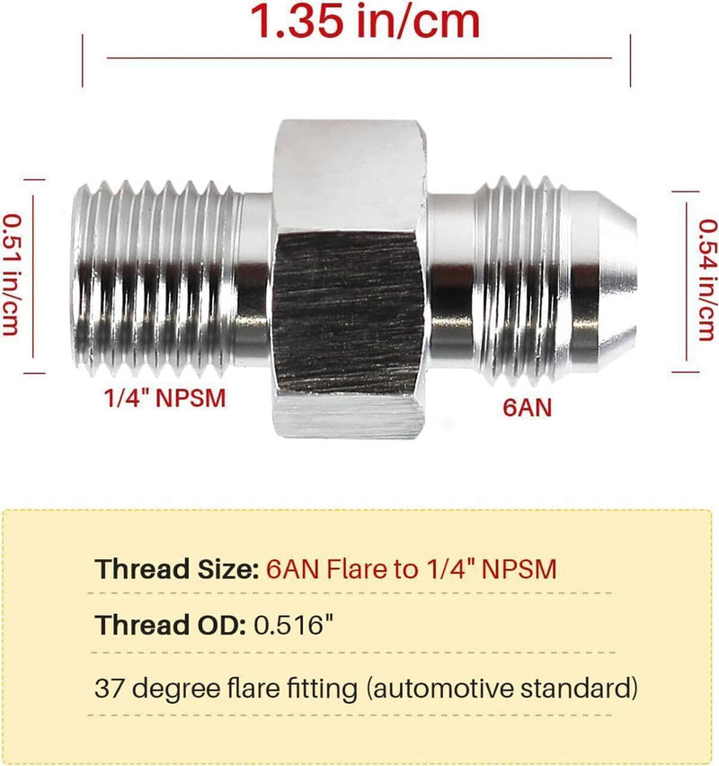 6AN Flare to 1/4" NPSM Transmission Adapter Fittings for TH350 TH400 700R4 2Pcs