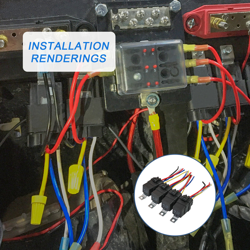 5 Pin 12V 40 Amp Relay Socket with 5" 12 Gauge Wire Pigtail Harness Waterproof