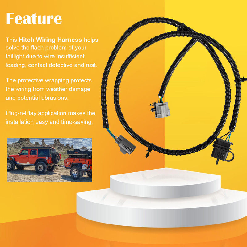 92015 Tow Hitch Trailer Wiring Harness for Jeep 07-18 Wrangler JK 70.5" 4-Way