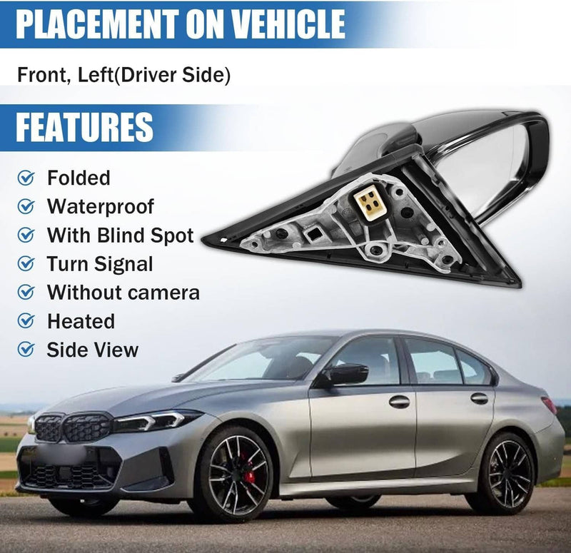 Driver Side Mirror with Blind Spot Black for BMW 320i 330i 330e 2019-2023