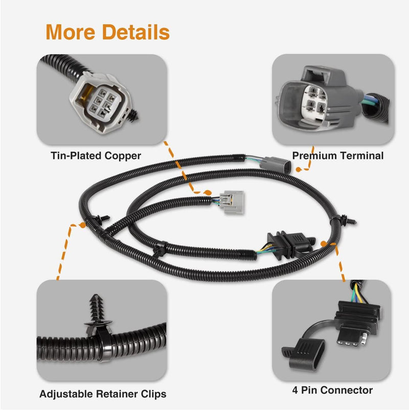 92015 Tow Hitch Trailer Wiring Harness for Jeep 07-18 Wrangler JK 70.5" 4-Way