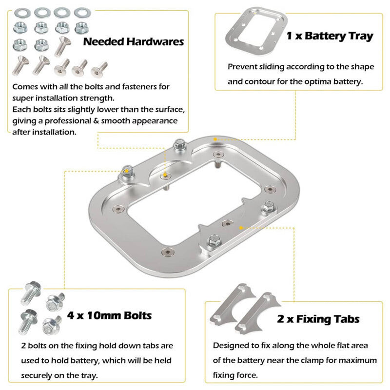 Billet Aluminum Battery Relocation Tray for Optima Battery 34/78