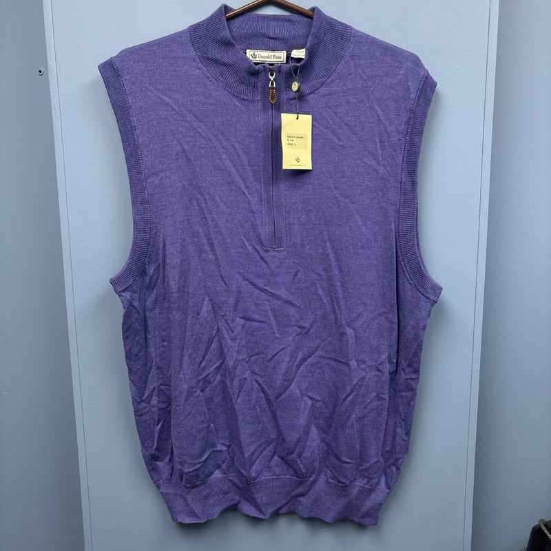 Sleeveless 1/4 Zip Vest For Donald Ross Men's L Plum 100 Percent Merino Wool