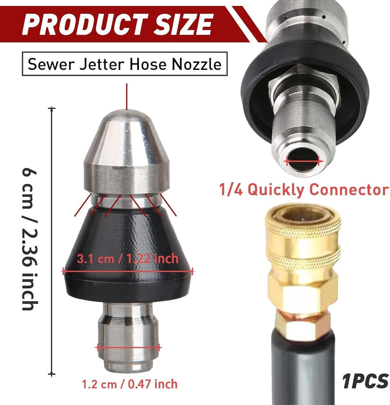 5000psi Sewer Cleaning Tool High Pressure Nozzle 1/4 Inch Connector Pipe Cleaner