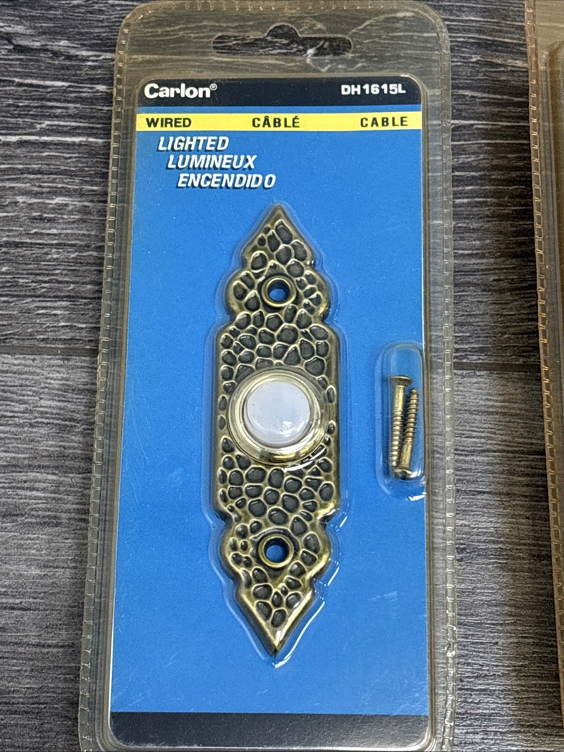 DURAFORCE DH1615L Antique Brass Wrought Iron Lighted Doorbell Button for Carlon 2 Pack