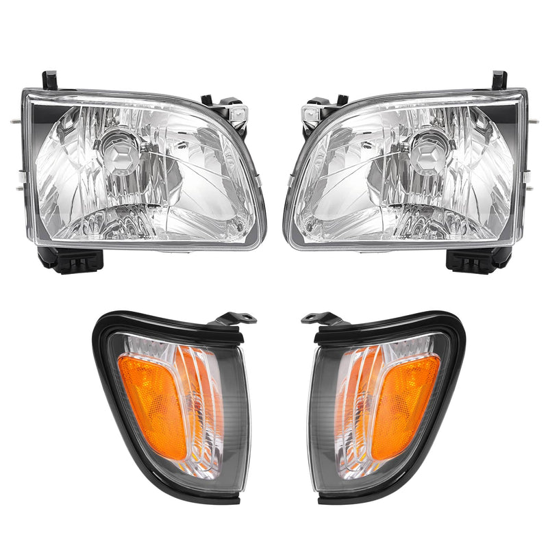 DURAFORCE White Headlights & Black Corner Light for Toyota Tacoma 2001 2002 2003 2004 4Pcs