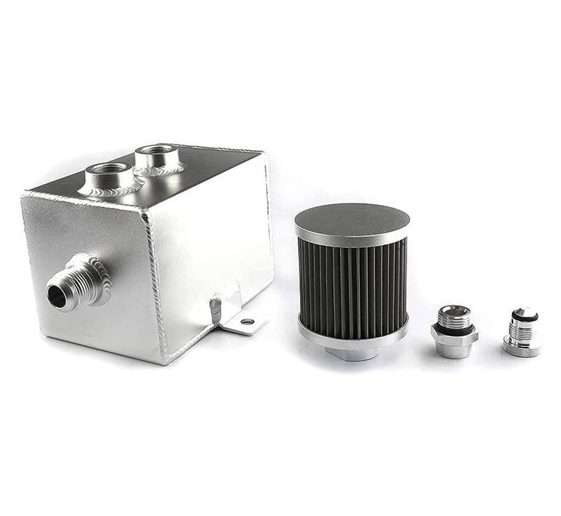 Universal 2L Oil Catch Can Tank 2 Port AN10 Breather Filter Drain Tap Baffled