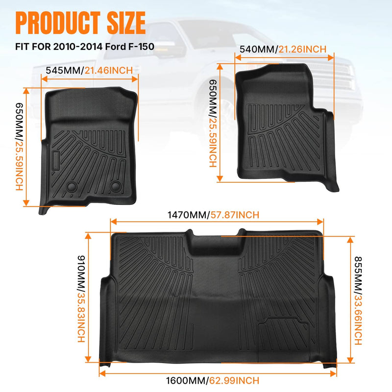 DURAFORCE Floor Mats Set for Ford F-150 SuperCrew Crew Cab 2010-2014 Bucket Seat