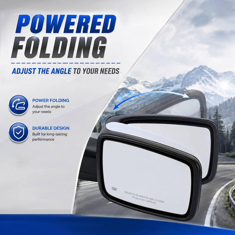 Pair Side Mirror Chrome Power Fold Heated Temp Sensor for 2013-2019 Ram 1500