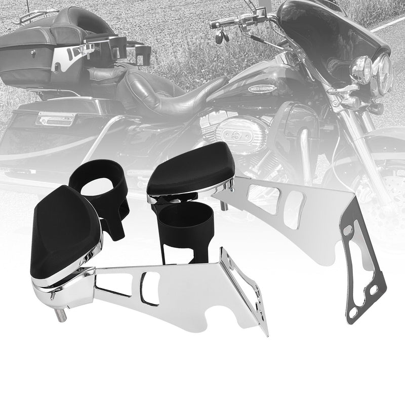 Tour Pak Touring Chrome Passenger Armrests Cup Holder Fit for Harley 1997-2013