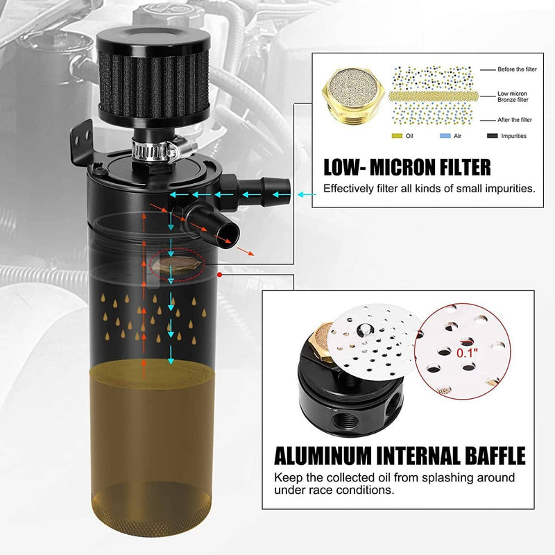 750ML Oil Catch Can Kit Baffled Reservoir Tank Oil Separator Universal