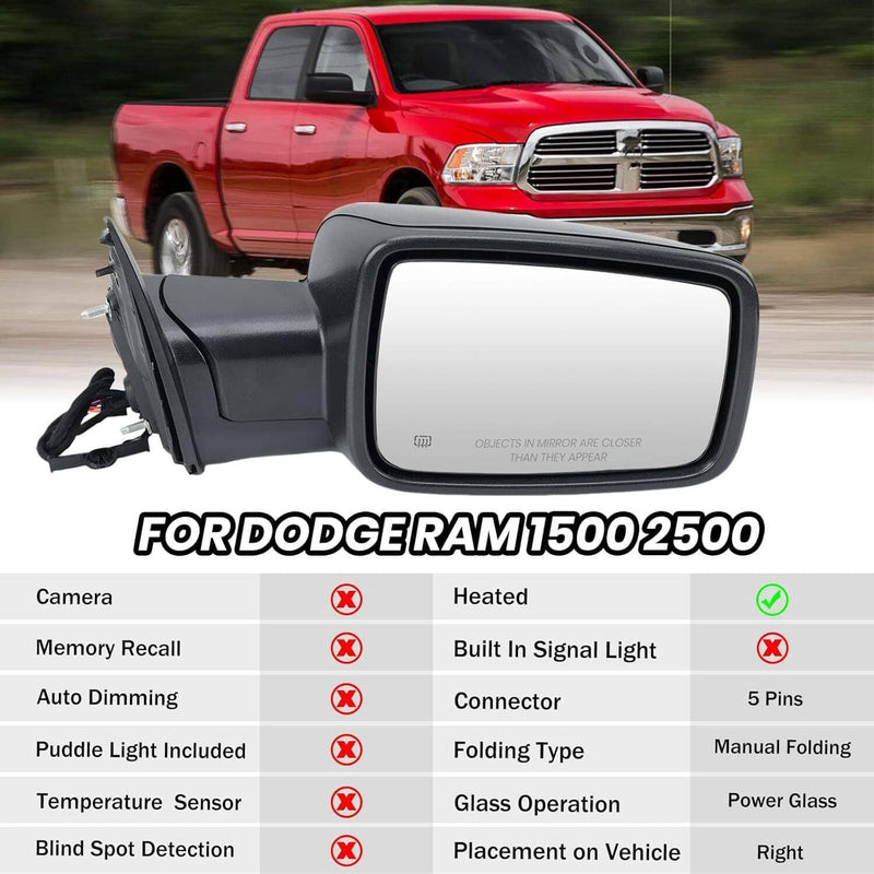 Passenger Side Power Heated LED Signal Mirror for Ram 1500 13-19