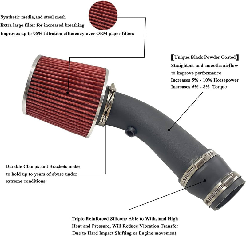 3 Inch Cold Air Intake Filter Induction Kit Aluminum Pipe Power Flow Hose System