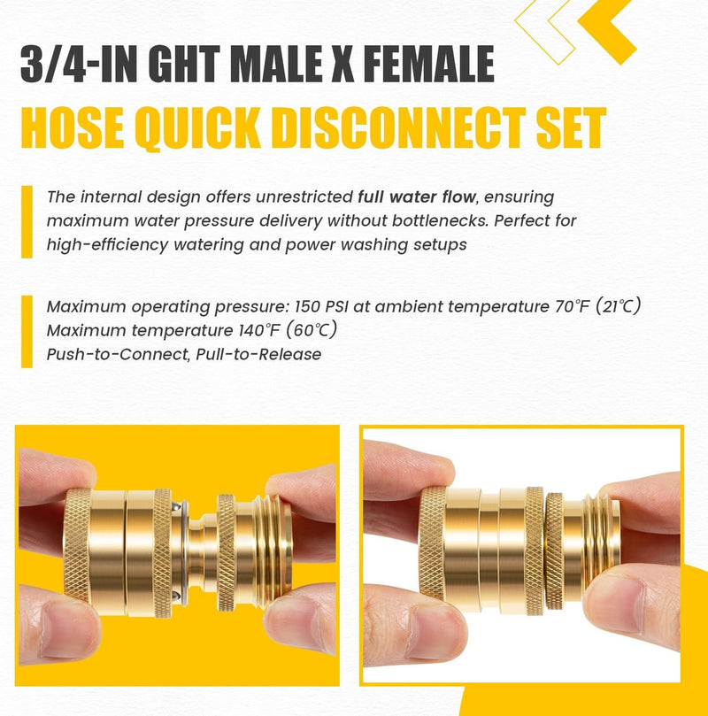 Brass Hose Quick Disconnect Set 3/4 GHT for Dramm 22729 Male Female