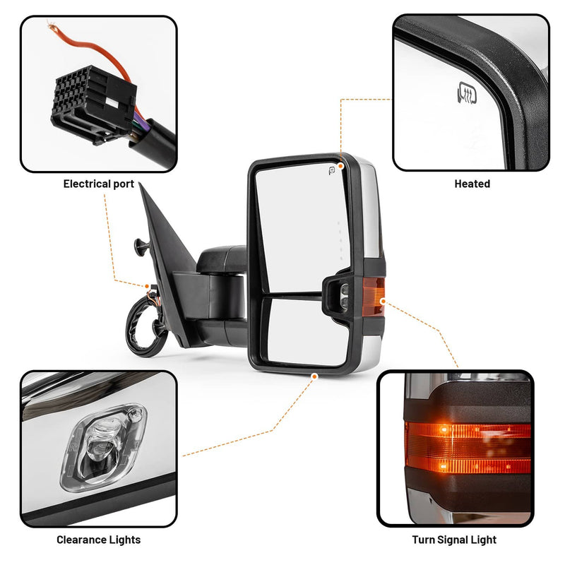 Manual Folding Heated Signal LED Tow Mirrors for 2014-2018 Silverado Sierra