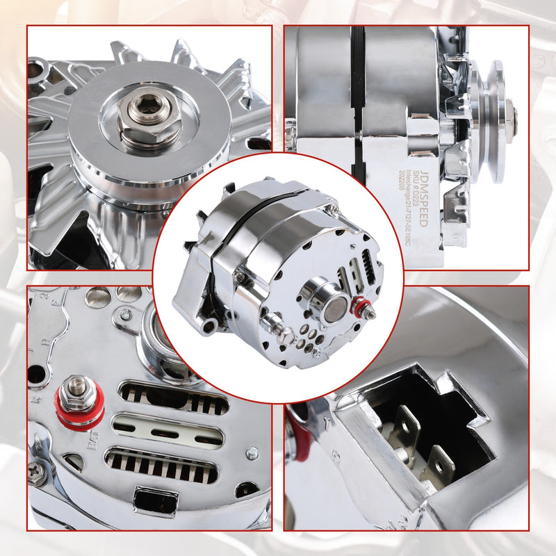 ADR0335-C Chrome Alternator for SBC BBC Chevy GM 1 Wire Street Rod High Output