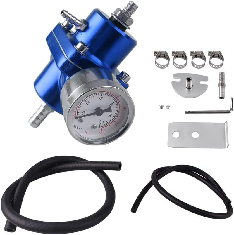 Aluminum Adjustable Fuel Pressure Regulator Gauge Fitting Kit Universal Blue