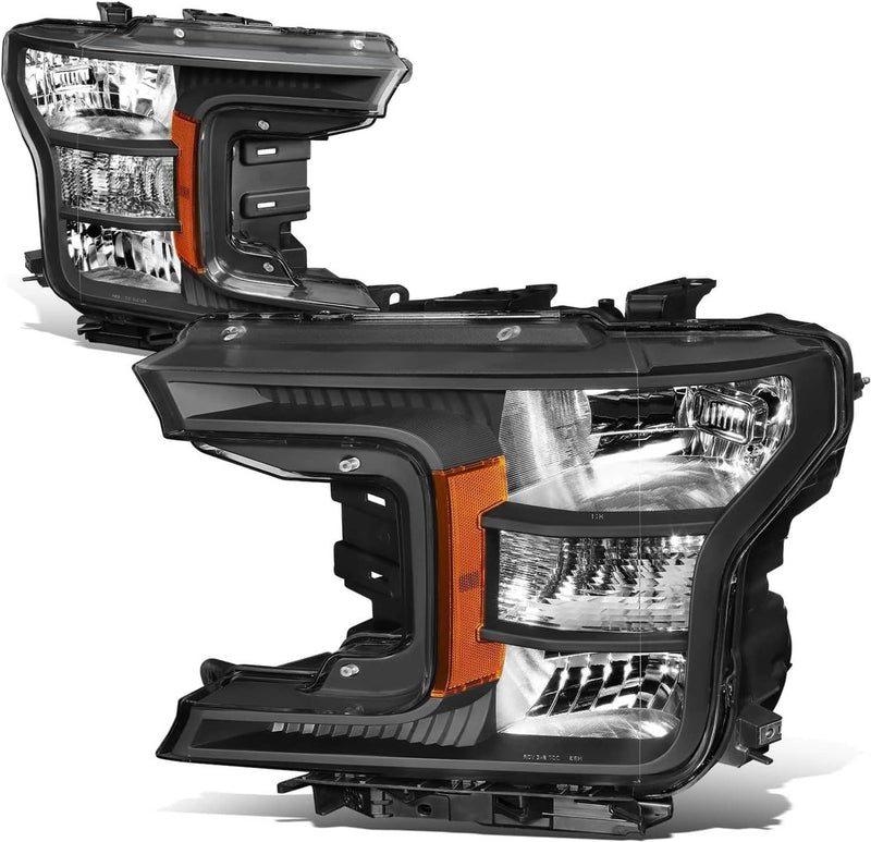 Halogen Headlights Black Clear Right+Left for 2018-2020 Ford F150
