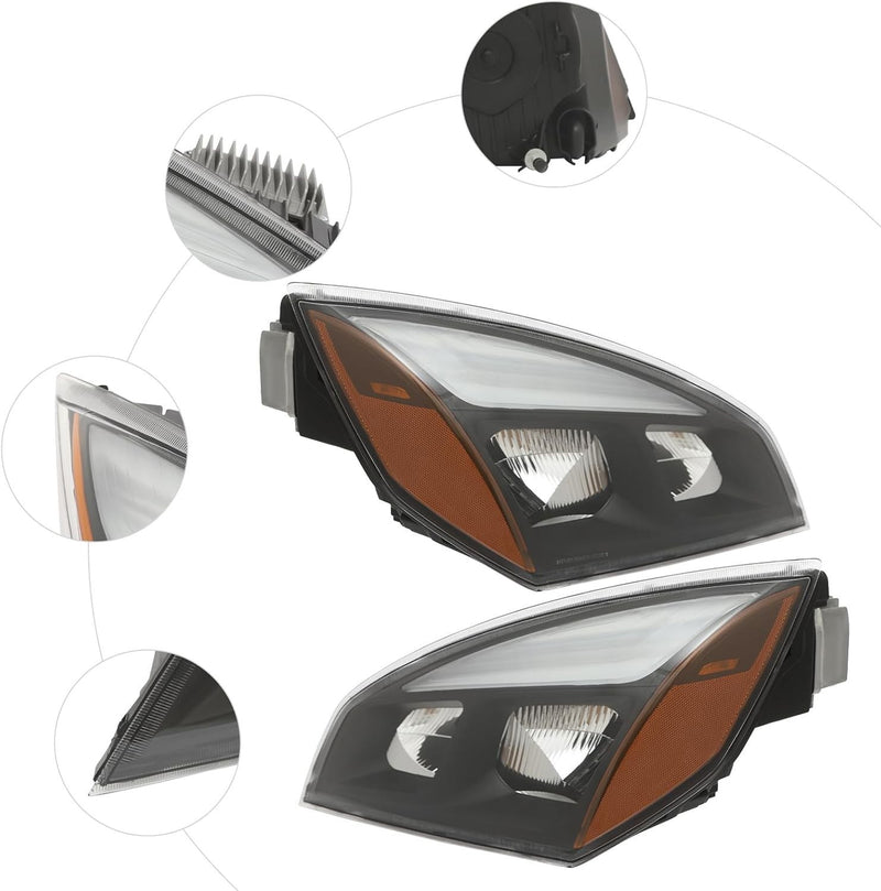 Full LED Headlights Headlamps Pair for Freightliner Cascadia Black