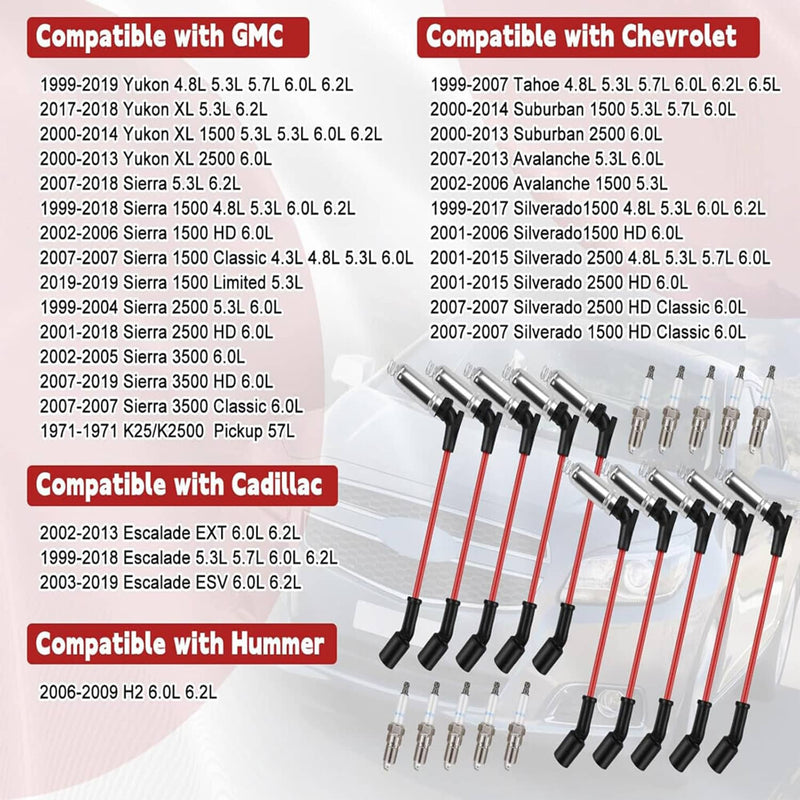 41-962 8Pcs 8mm Wireset Spark Plug Kit for Chevy Silverado 1500 GMC Sierra V8