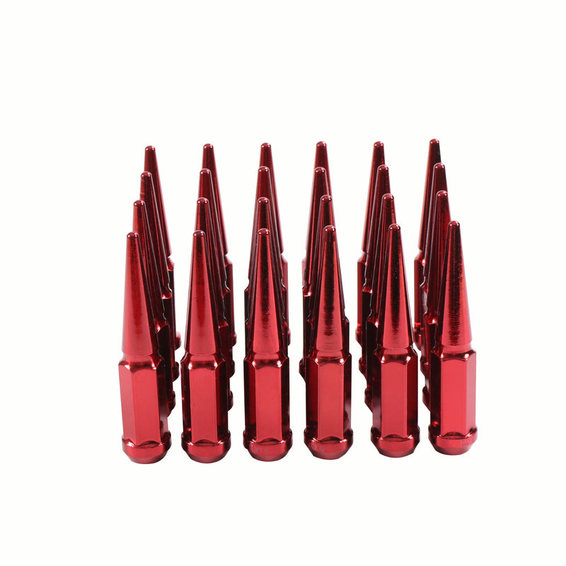 24 PCS Spike Lug Nuts 14x1.5 Red for Chevy Silverado Tahoe 4.4" Tall With Key