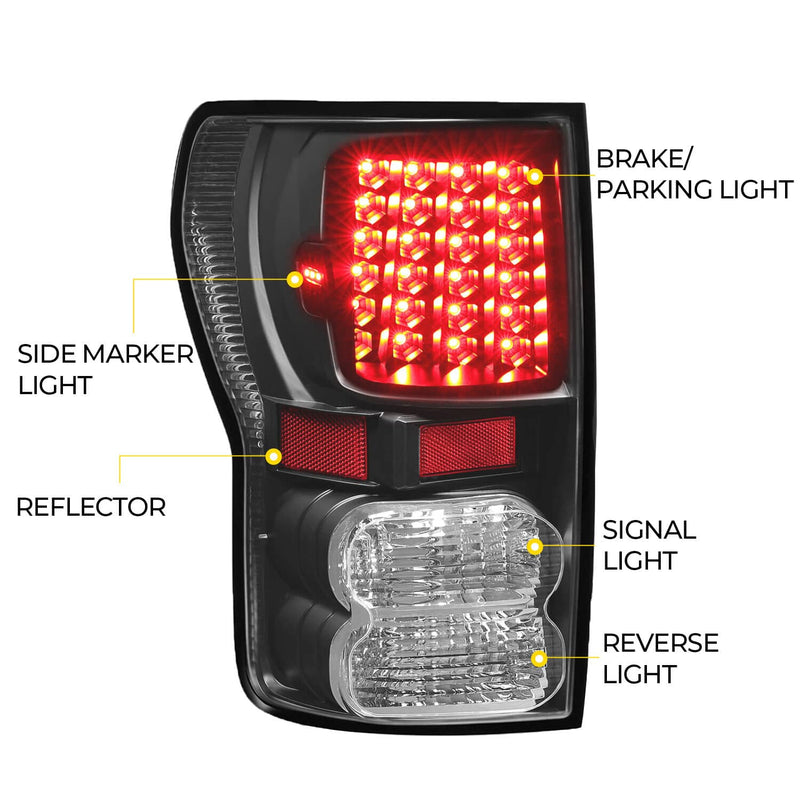 DURAFORCE Full LED Tail Lights Left+Right Black for Toyota Tundra 2007-2013 Pair Set