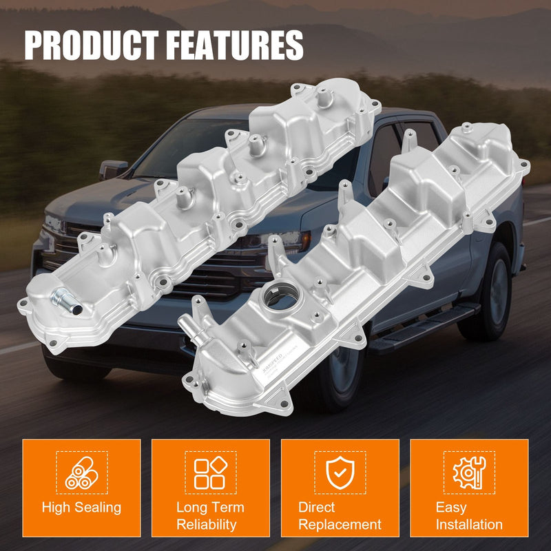 2PCS Aluminum Valve Cover with Gasket for Chevy Silverado 1500 Tahoe 2014-2020