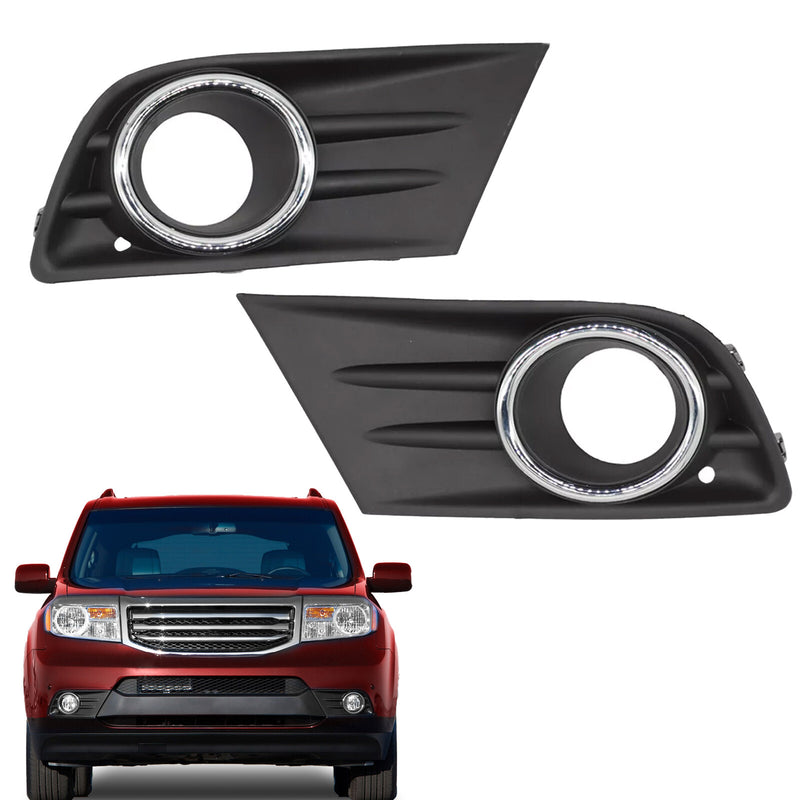 Left Right Fog Light Cover Bezel With Chrome Ring Trim for Honda Pilot 2012-2015