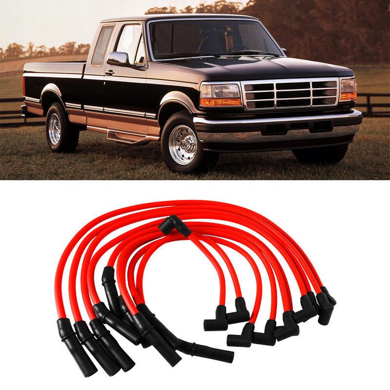10.5mm Racing Spark Plug Wires Set for Ford 5.0L 5.8L SB SBF 302 Red Engine
