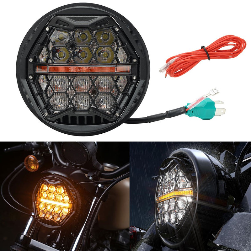 120W 5.75'' Round LED Headlight Hi/Lo Amber DRL for Harley Softail Standard FXST