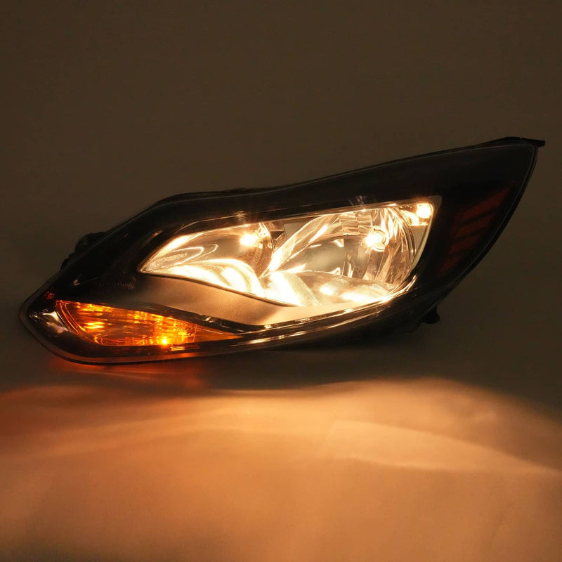 DURAFORCE Black Left Driver Side Headlights Clear Lens Halogen for Ford Focus 2012-2014