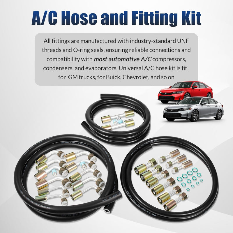 Air Conditioning Hose & Fitting Kit with 6.5ft #6 #8 #10 AC Hoses