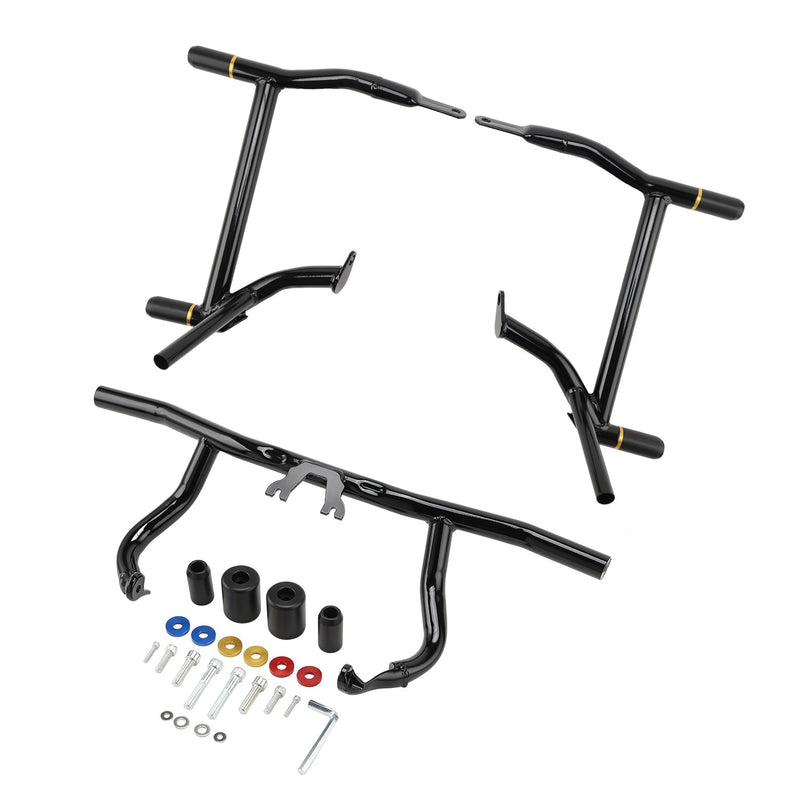 Front Engine Flat-Out Bar + Rear Saddlebag Crash Bar for Harley Touring 2014+