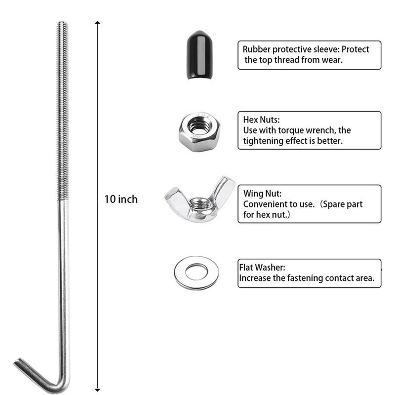 Aluminum Car Battery Tie Down Mount Bracket Brace Bar & 10 Inch J Bolts