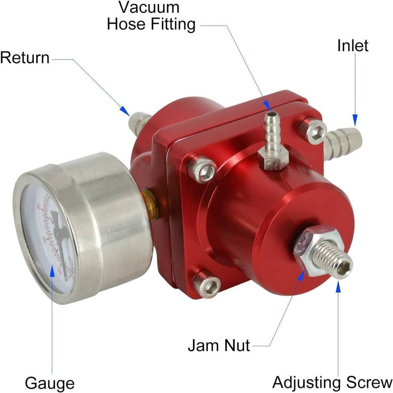 Adjustable Fuel Pressure Regulator with Gauge Fitting Kit Aluminum Red