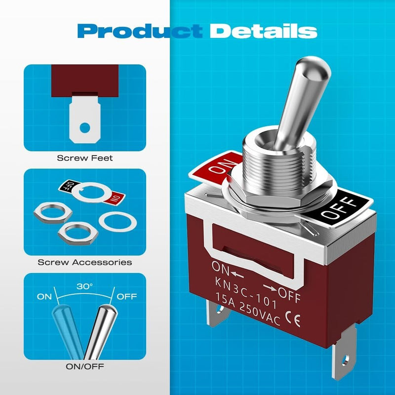 Toggle Switch 12V 30A Heavy Duty ON Off 2Pin SPST Waterproof for 2Pack
